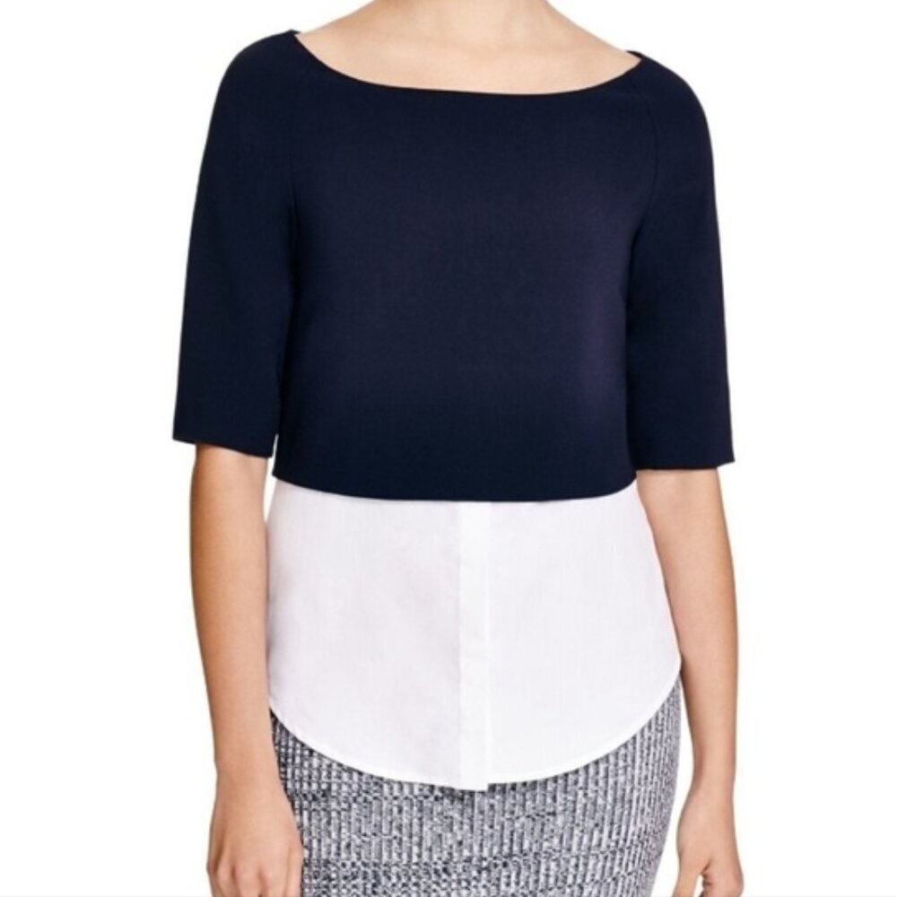 Theory Black and White Mixed Media Top Size Large 23008